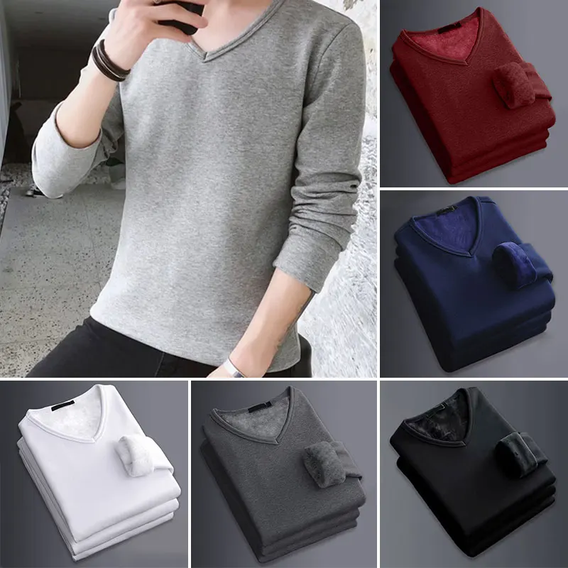 

Plus Size 5XL Long Sleeve Men's Thermal T Shirt Winter Plus Velvet Thermal Underwear Tops Casual V Neck & O Neck Pajamas Blouse