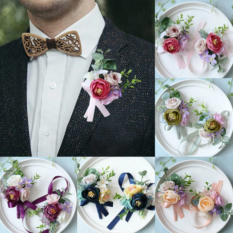 Broche de costume pour hommes et femmes, en soie, fleur de Rose, boutonnière  de mariée, Corsage au poignet, haute qualité, décoration florale à la main  | AliExpress