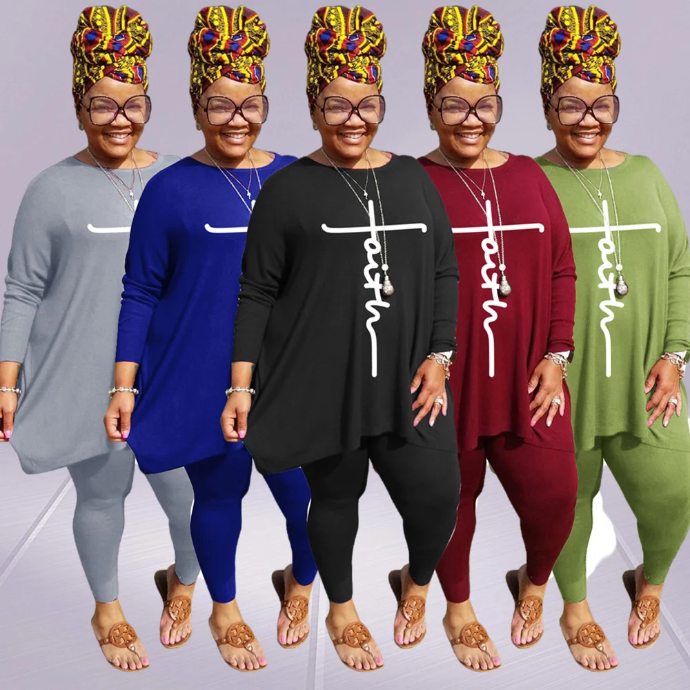 Plus Size Two Piece Set Women Clothing 2021 Crop Top Loog Sleeve Solid Pants Sets Fall Clothes Tracksuit Wholesale Dropshipping