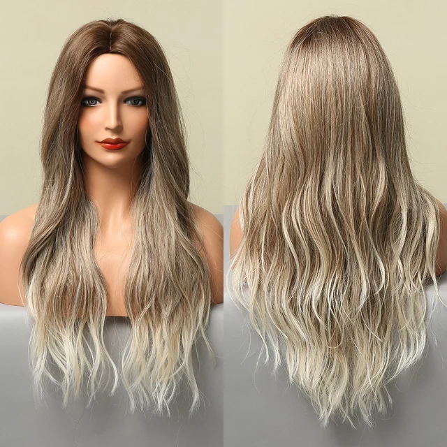 GEMMA Long Wavy Ombre Brown Purple Synthetic Wigs for Women Heat Resistant Natural Middle Part Cosplay Party Lolita Hair Wigs LC5301-1