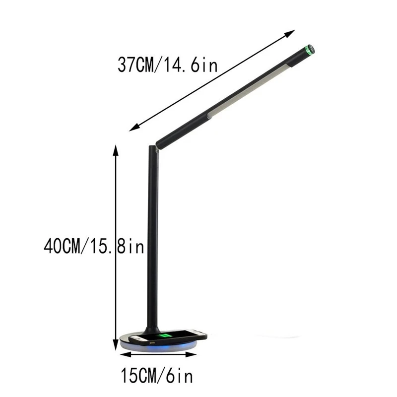 ABUI-Led Table Lamp Wireless Charging Dimmable Contact Eye Protect Removable Office Read Desk Light 360 Degree Rotation Ouput Ch