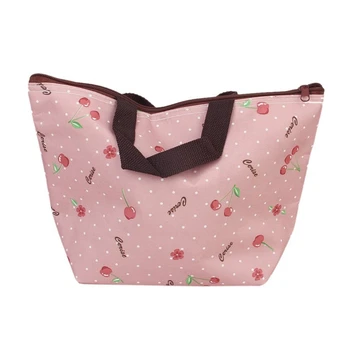 

Lunch Box Bag Tote Insulated Cooler Carry Bag for Travel Picnic - Cherry Pattern