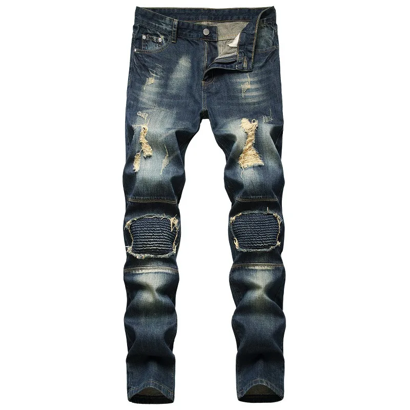 venda quente novo algodão rasgado buraco jeans casual magro branco preto calças de brim masculino casual hip hop calças de brim