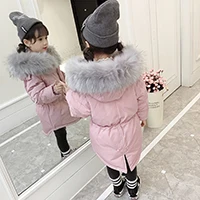 Зимние Детские хлопковые пальто для девочек детская теплая куртка с капюшоном и большим меховым воротником Верхняя одежда с талией для подростков парки, одежда для детей от 4 до 6 лет - Цвет: Розовый