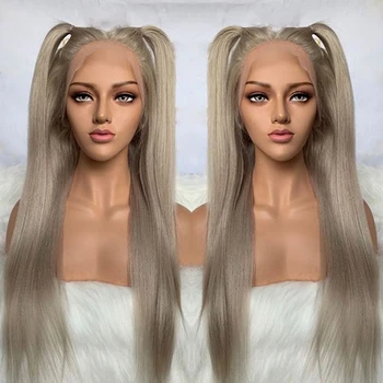 

Brazilian Virgin Human Hair Ash Blonde Full Lace Wigs for Women 180% Density Pre Plucked Silky Straight Glueless Full Lace Wigs