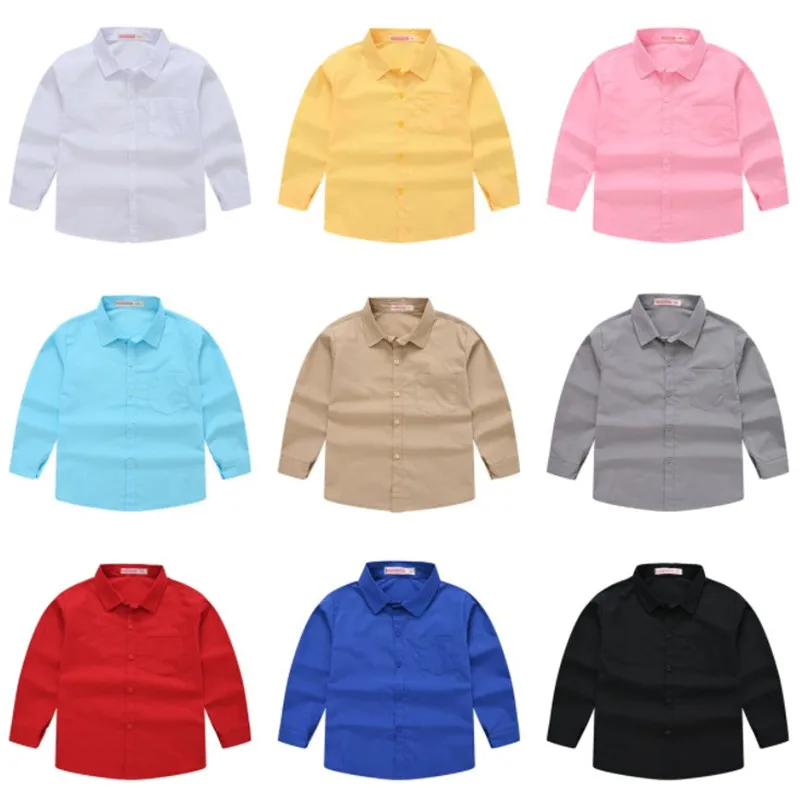Children Solid School Shirt Blouse Boys Spring Autumn Long Sleeve Fashion 5 6 7 8 9 Years Top Kids Boutique Clothes Camisa boys long sleeve shirts