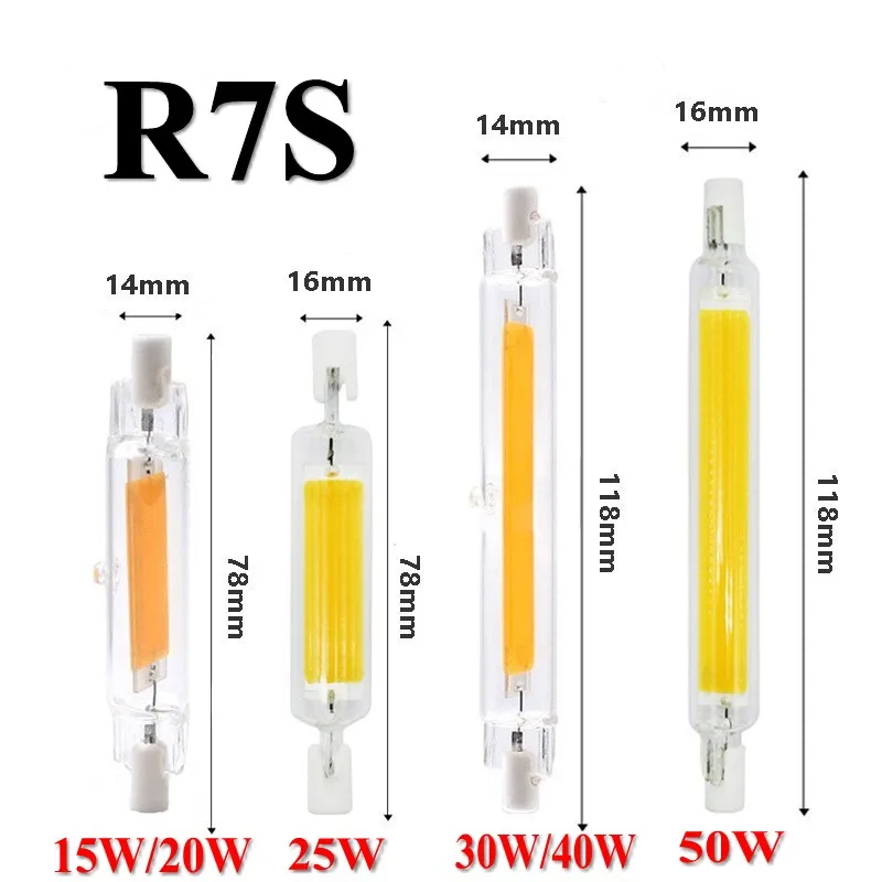 

R7S LED Glass Tube 78MM 15W 20W COB Bulb 118MM 30W 40W R7S Corn Lamp J78 J118 AC220V 110V Replace Halogen Light 50W Lampadas