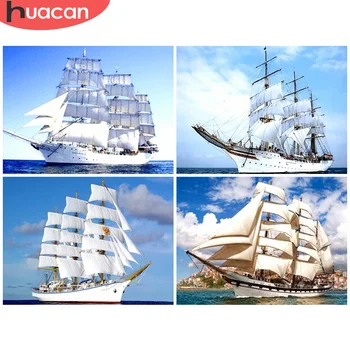 

HUACAN Full Square Diamond Painting 5D Landscape Embroidery Mosaic Diamond Art Sailboat Home Decoration