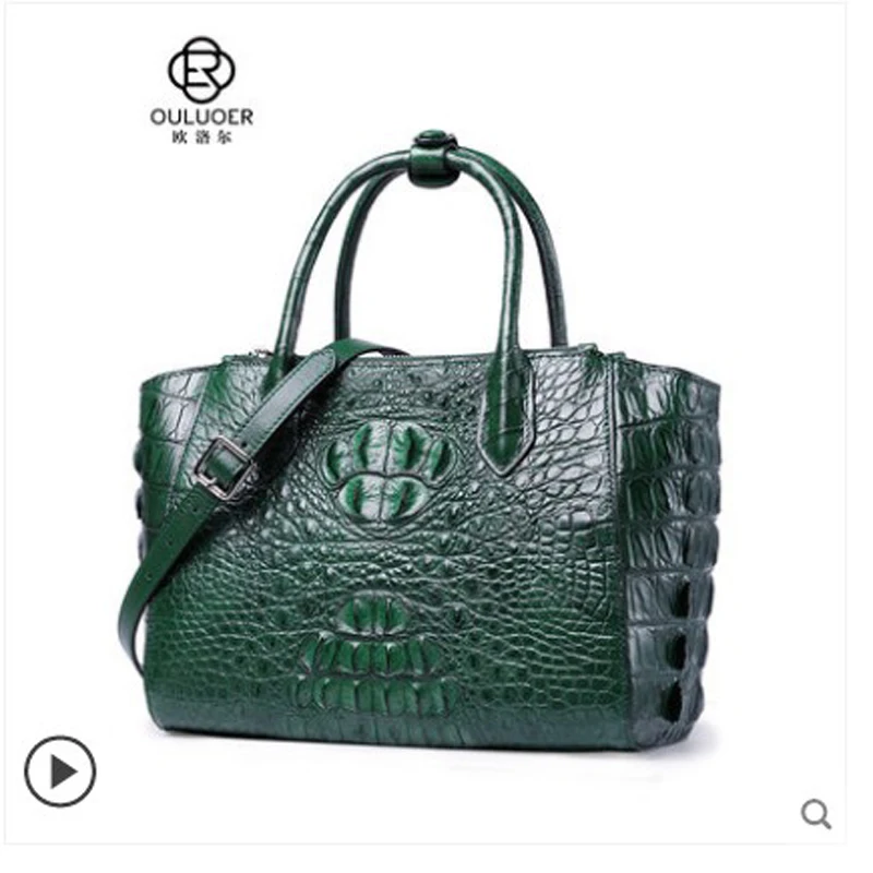 

ouluoer Thailand Imported crocodile handbag, large leather bag, one shoulder, cross-body wing bag, ladies smiling women bag