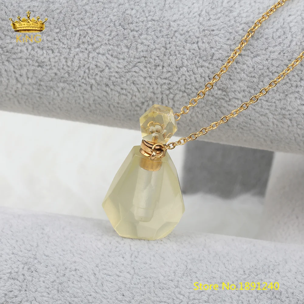 Lemon Quartz Различные камни подвеска в виде бутылочки парфюма ожерелье для ювелирных изделий женский подарок, граненый бисером духи Очаровательная Золотая уепь ожерелье для вечеринки девушка - Окраска металла: Lemon Quartz