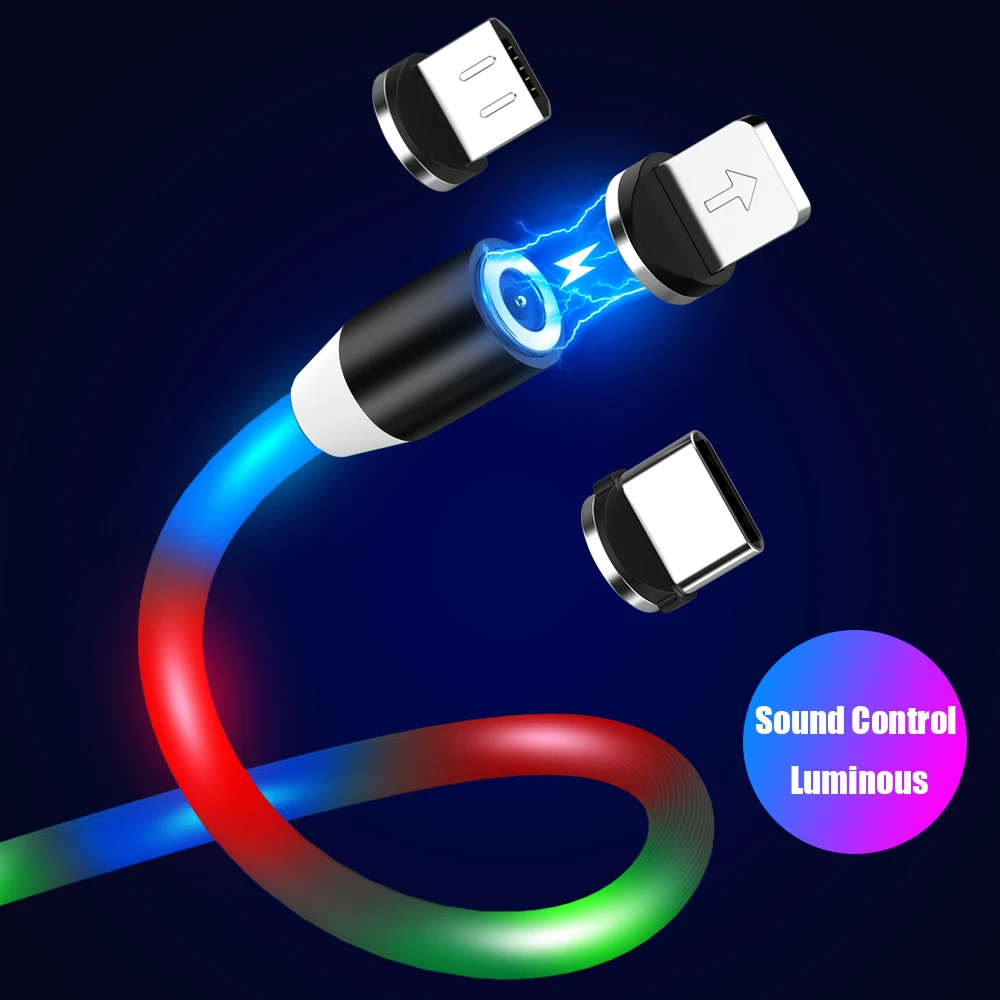 Светодиодный светящаяся Магнитная usb Зарядное устройство usb кабель Тип C Micro Зарядка через usb кабель для huawei Android Магнитный зарядный кабель провод шнур