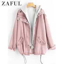 ZAFUL джинсовая куртка на пуговицах со съемным капюшоном, джинсовая куртка размера плюс, Осеннее Женское пальто, модная уличная одежда, Veste Femme