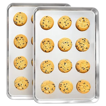

Stainless Steel Baking Trays (Set of 2) - Professional Half-Sheet Cooking, Cookie, Roast Pans - Smooth Mirror Finish
