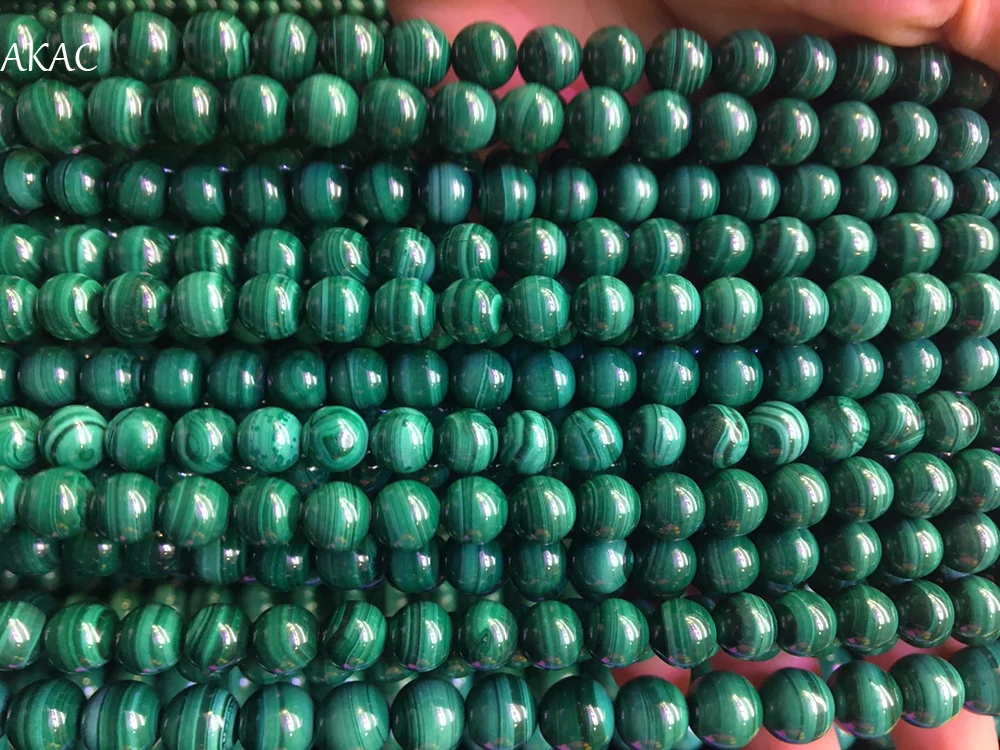AKAC Genuine green malachite loose beads 6mm 8mm 1strand/set semi precious gemstone wholesale