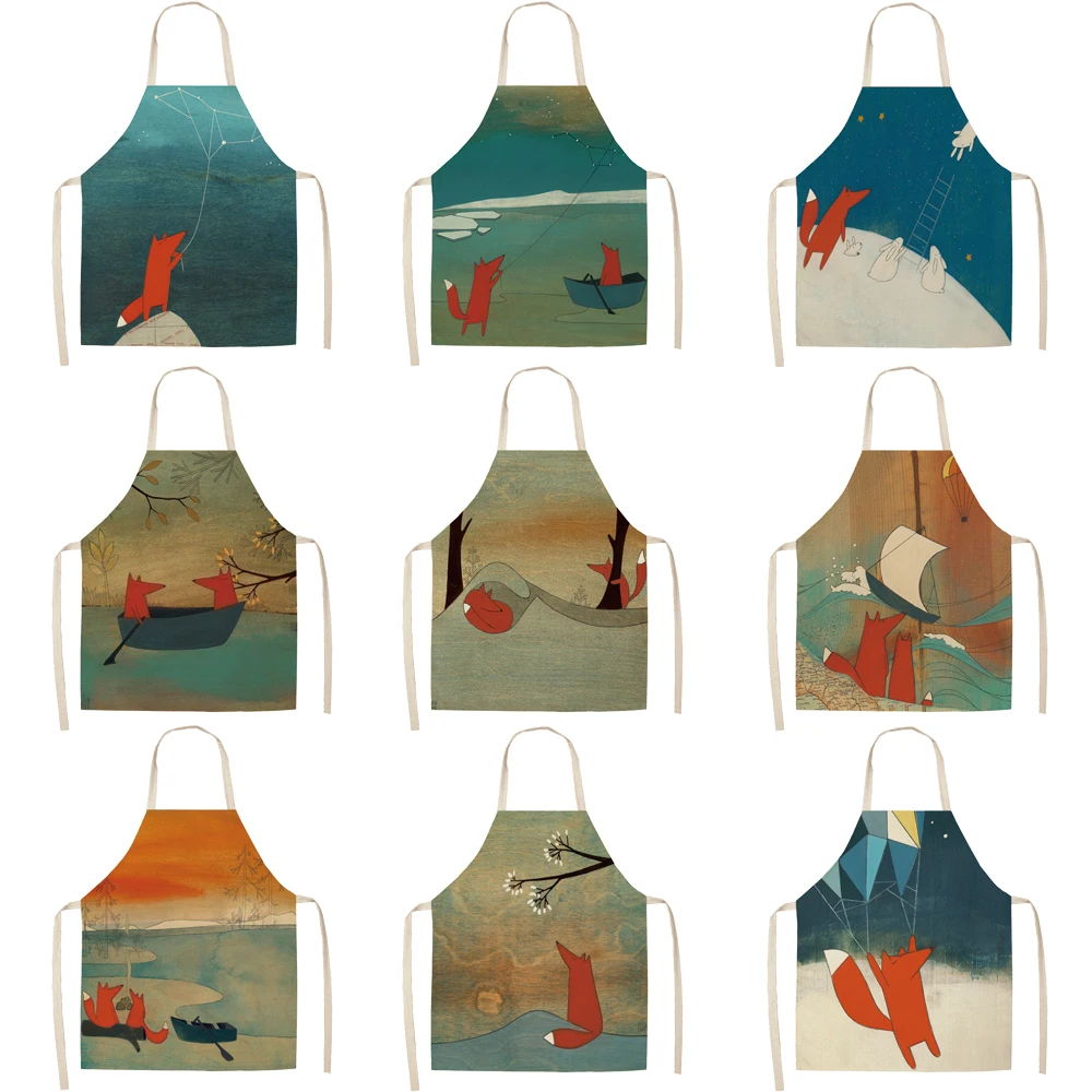 Silstar Tex Red Fox Aprons Kitchen Play Funny Pattern Chef Apron For Woman Men Barber Hairstylist | Дом и сад