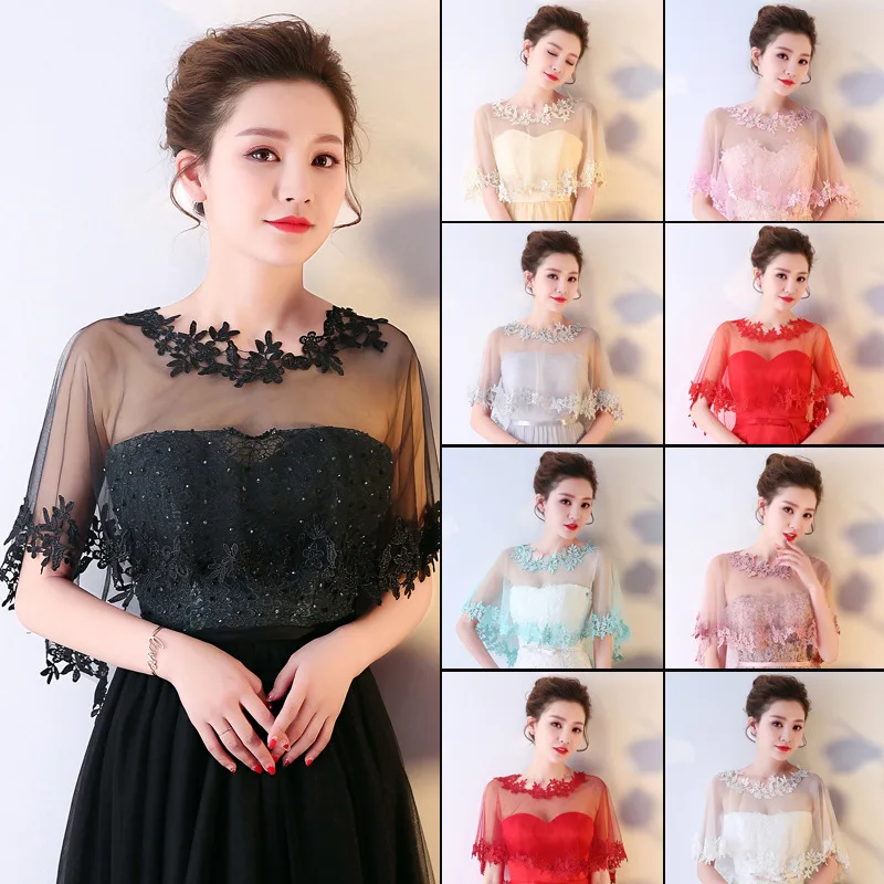 

Fashion Bridal Wraps Lace Floral women Bolero Short Wedding Wrap Shawls Tulle Bride Cape Cover Over the Shoulders