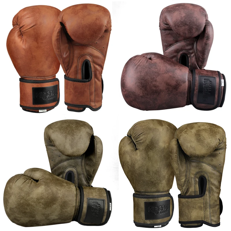 

GINGPAI High Quality Adult Men and Women Boxing Gloves Pu Leather Retro Gloves MMA Muay Thai Sanda Equipment 8 10 12oz