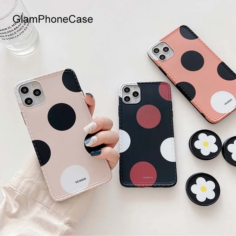 Чехол GlamPhone в горошек цветочный кронштейн Женский чехол для iPhoneSE 2 11Pro/Max X XS Max XR