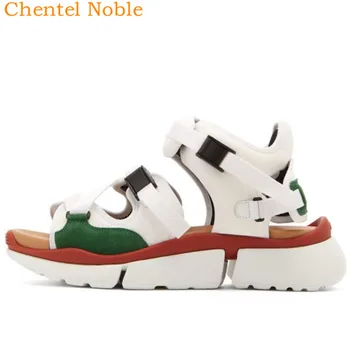 

Four Style Summer Thick Bottom Sandals Woman One Strap Cover Heel Gladiator Sandals Women Genuine Leather Open Toe Zapatos Mujer