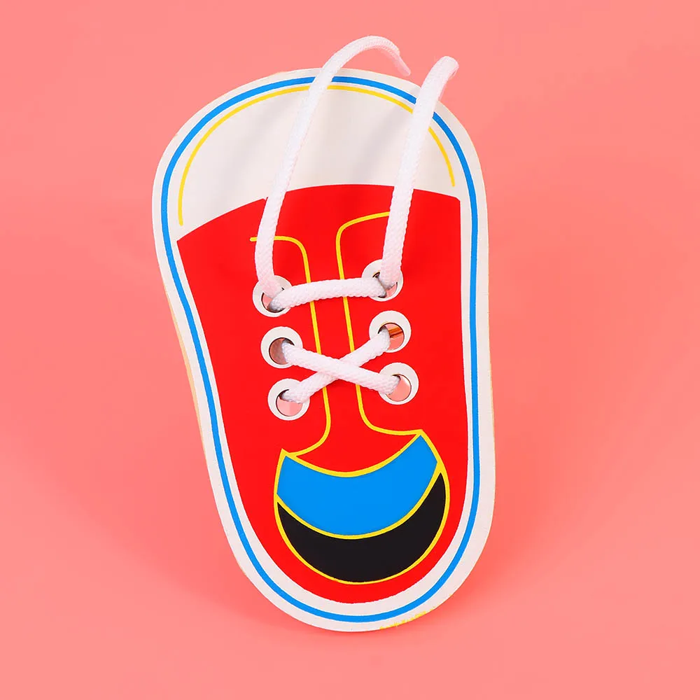 

1PC Kids Cute Wooden Shoes Toys Children Learning Lacing Shoes Toys Montessori Early Teaching Tie Shoe Laces Puzzle Wood Toys