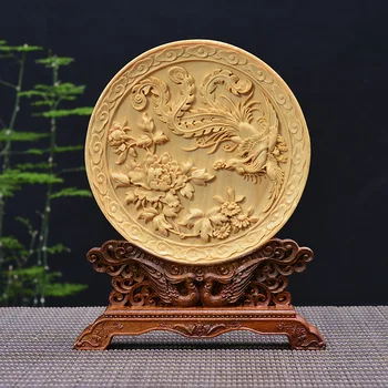 

Wood carving phoenix peony, wood crafts gift Home desktop decoration office ornaments (A1028)