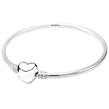 

Original Love Heart Shape Clasp Decorated Bangle Bracelet Fit 925 Sterling Silver Bead Charm Bangle DIY Fine Jewelry