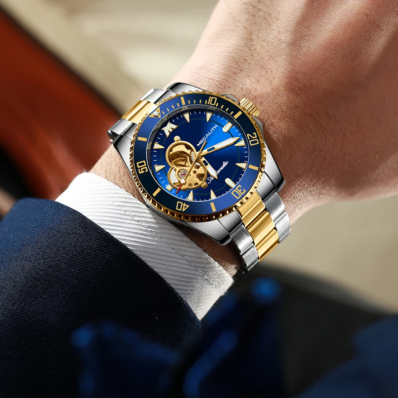 MEGALITH Роскошные автоматические механические мужские часы Tourbillon водонепроницаемые классические деловые часы мужские наручные часы Relogio Masculino