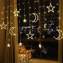Светодиодный светильник с Луной и звездой, гирлянда, рождественские гирлянды, украшение, праздничные огни, занавеска, лампа для свадьбы, для дома, Новогодние товары