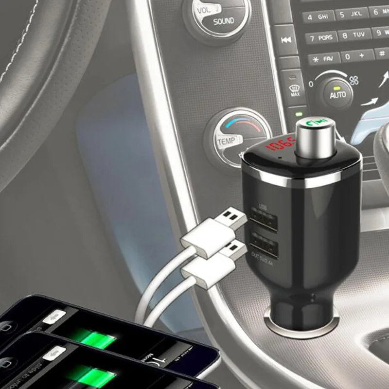 Bluetooth Car Kit FM Transmitter Handsfree Calling Car MP3 Audio Player Dual USB Car Charger Support Voltage Detection
