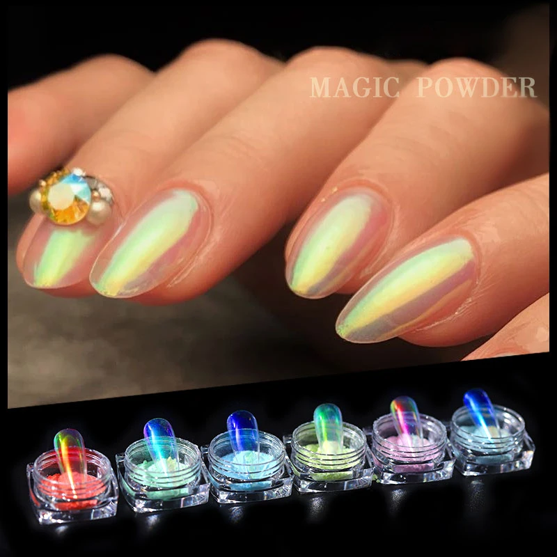 

6 Colors Chameleon Ice Transparent Pearly Nail Glitter Mirror Powder Holographic Pigment Nail Art Decorations Dust 0.2g
