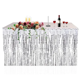 

2.74*0.74m Metallic Foil Tinsel Fringe Curtain Door Wall Table Wedding Birthday Hawaii Beach Party Background Decoration Photo