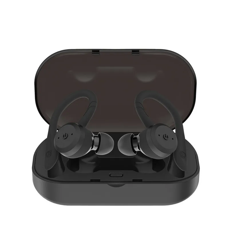 LEORY Беспроводной bluetooth наушники 5,0 HD стерео Шум снижение музыкальные наушники IPX7 Водонепроницаемый Спортивная гарнитура с зарядный чехол - Цвет: Черный