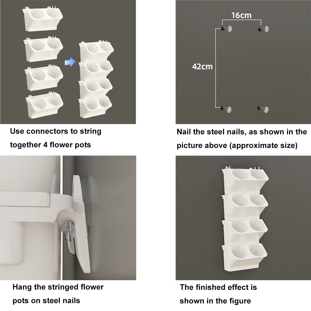 4 pcs Self Watering Flower Pot Stackable Wall Planter Garden Plastic Pots Wall Hanging Vertical Succulents Plant Bonsai Pot Home