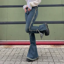 Sunny y.j. Vintage Ripped Slit Y2K Jeans Women Low Waist Streetwear Mom Patchwork Cargo Pants Harajuku Flare Jeans Denim Grunge