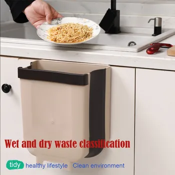 

5l Wall Mounted Folding Waste Bin Kitchen Cabinet Door Hanging Trash Bin Garbage Car Trash Can Wall Mounted Foldable Cleaning#g3