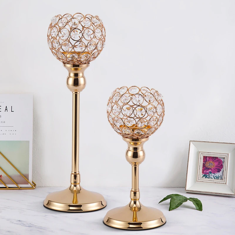 

Gold Crystal Candlestick Creative Metal Wedding Centerpieces Candle Holders Decorations for Home Retro Home Decor Crafts