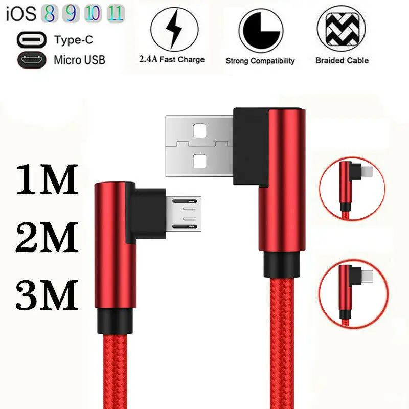 1~ 3 м двойной локоть Android type C IOS Micro USB кабель для быстрой зарядки