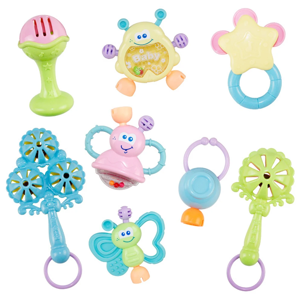 8pcs 6/8/10 шт./компл. мультфильм Детские Прорезыватель для зубов Монтессори игрушки для младенцев Еда Класс прорезывания зубов детские развивающие погремушка для детской кроватки детские игрушки для мальчиков и девочек - Цвет: 8pcs