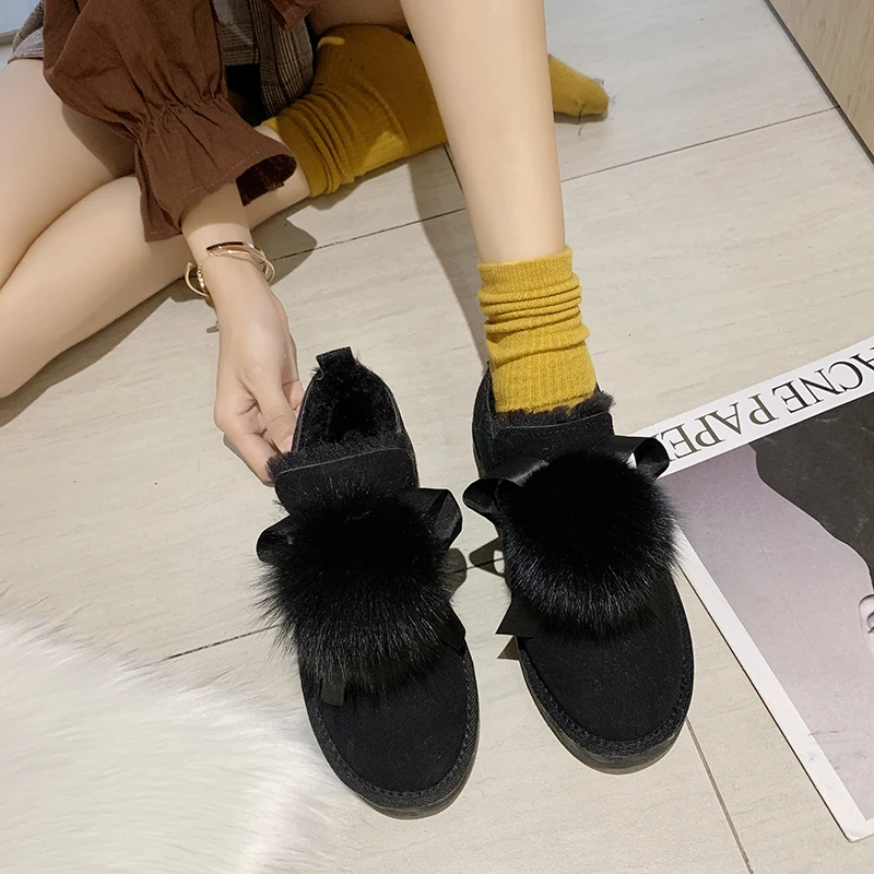 Новые Модные ботильоны на шнуровке Для женщин на платформе; милые зимние ботинки Теплый плюш без застежки ботинки на меху женская обувь U11-28
