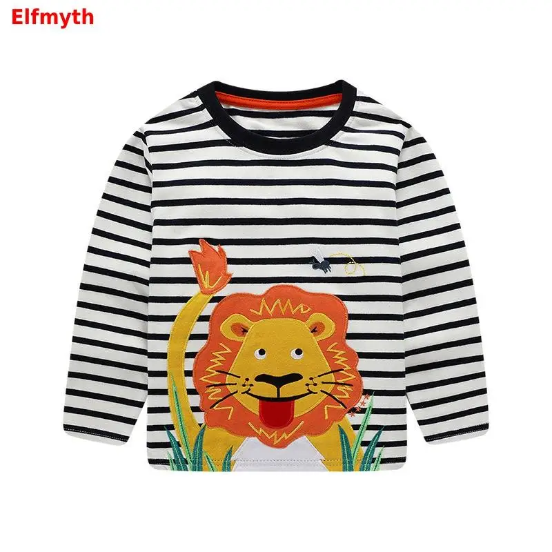 Футболка для мальчиков осенняя футболка с вышитым животным изображением жирафа