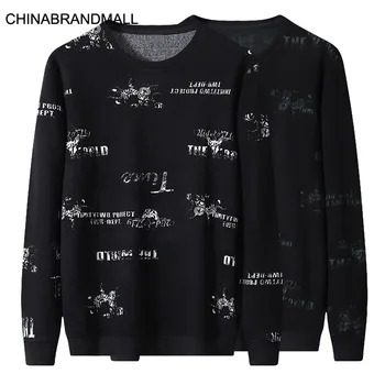 

Autumn Men Fat Man Plus Fat Plus Size Top Super Young Men Round Neck Printing Sweater Backing Shirt