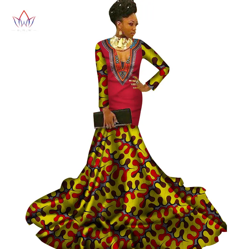 Платье-русалка в африканском стиле, Новое поступление, длинные рукава, длина до пола, женское вечернее платье для торжественных случаев, африканские вечерние платья для женщин, WY2960 - Цвет: 23