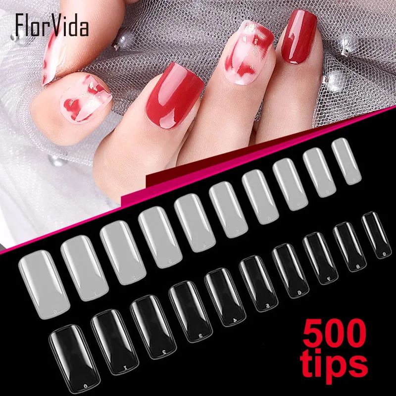 Florvida 500 шт. комплект полностью накладные ногти акриловые накладные ногти наконечники пластик Длинный натуральный прозрачный дизайн для ногтей маникюрный набор