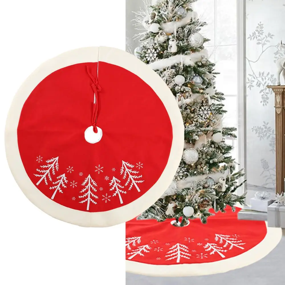 

90cm 122cm Christmas Tree Skirt w/ Embroidered Snowflake Home Party Decor Round Carpet Christmas Decorations for Home Floor Mat