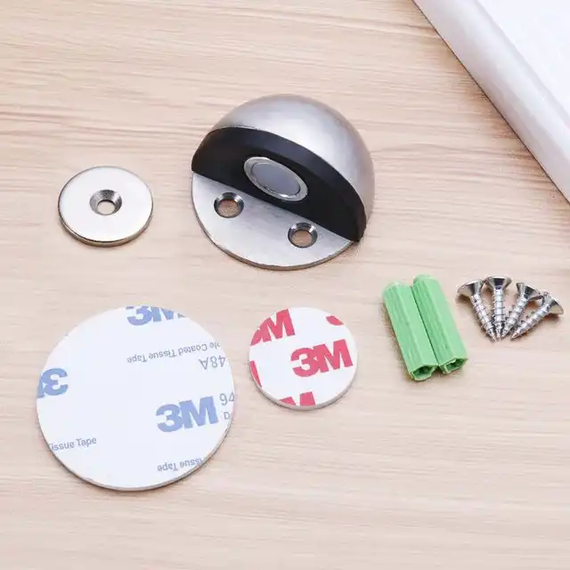 Stainless Steel  magnetic door stopper dual catch no punching  door bumper  wedge wall door stopper SS