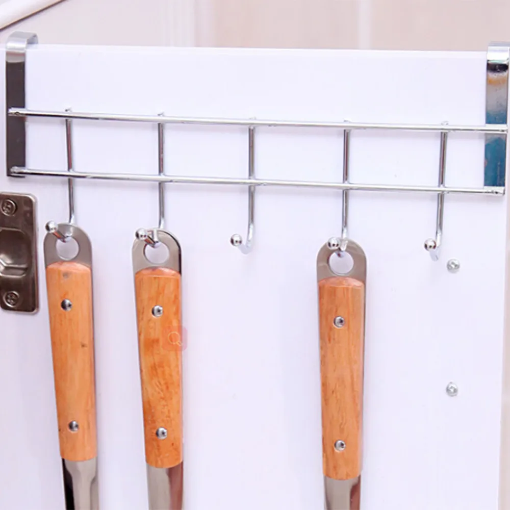 

Stainless steel hook 5 hooks clothes door bathroom hanger hanging ring organizer cabinet door back type 5 hooks  