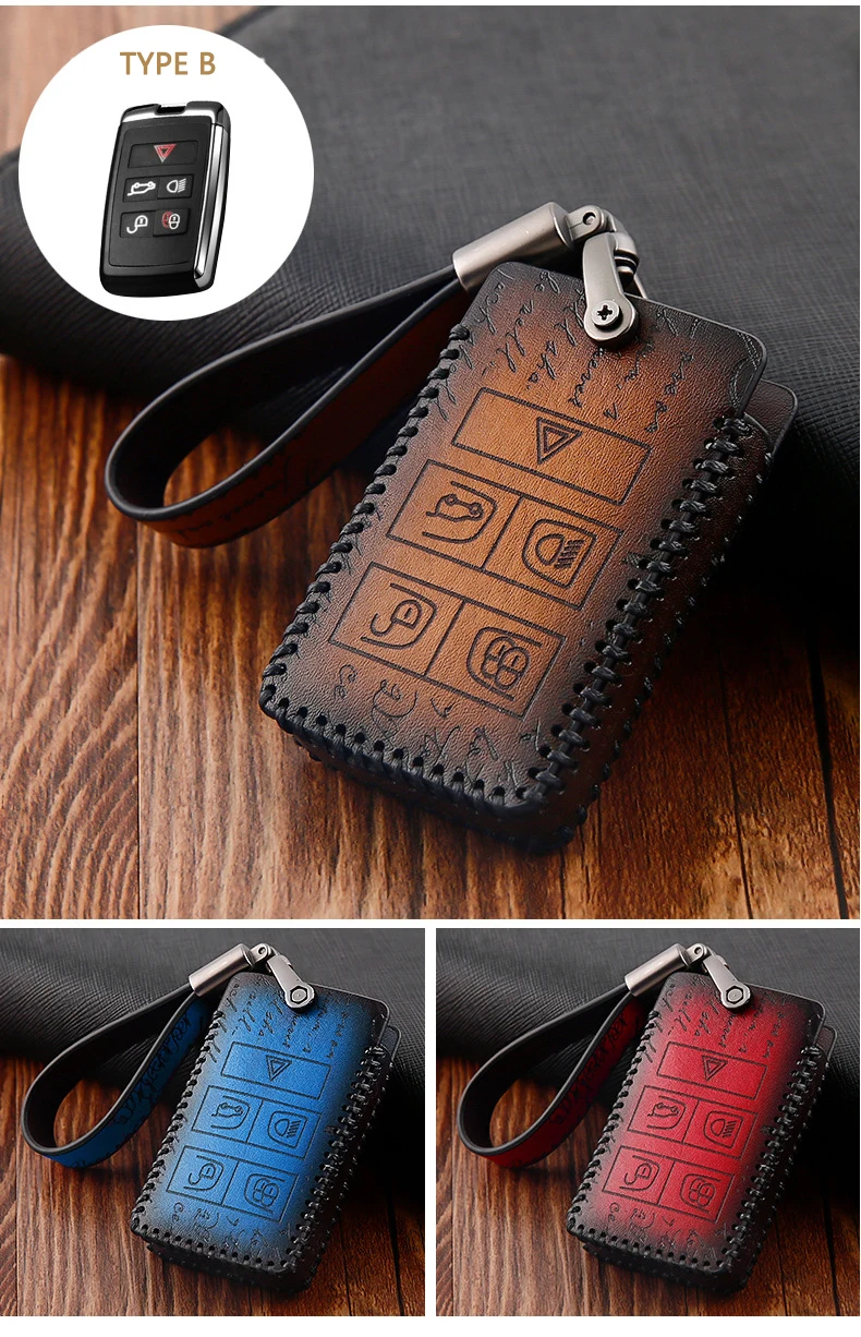 Leather Car Key Case Cover For Land Rover A9 Discovery Range Rover Sport 4 Evoque Freelander 2 Discovery