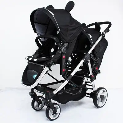 Двойная коляска, может сидеть, откидывающаяся, высокий пейзаж, двойная, портативная, детская коляска, резиновое колесо, двустороннее сиденье, детская коляска для новорожденных - Цвет: Black Mickey