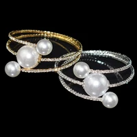 AOUSIX New Crystal Gold Silver Plated Bangles Pearl Bride Bracelet Woman Pearl Open Bracelet Pulseras Mujer Holiday Gift 1