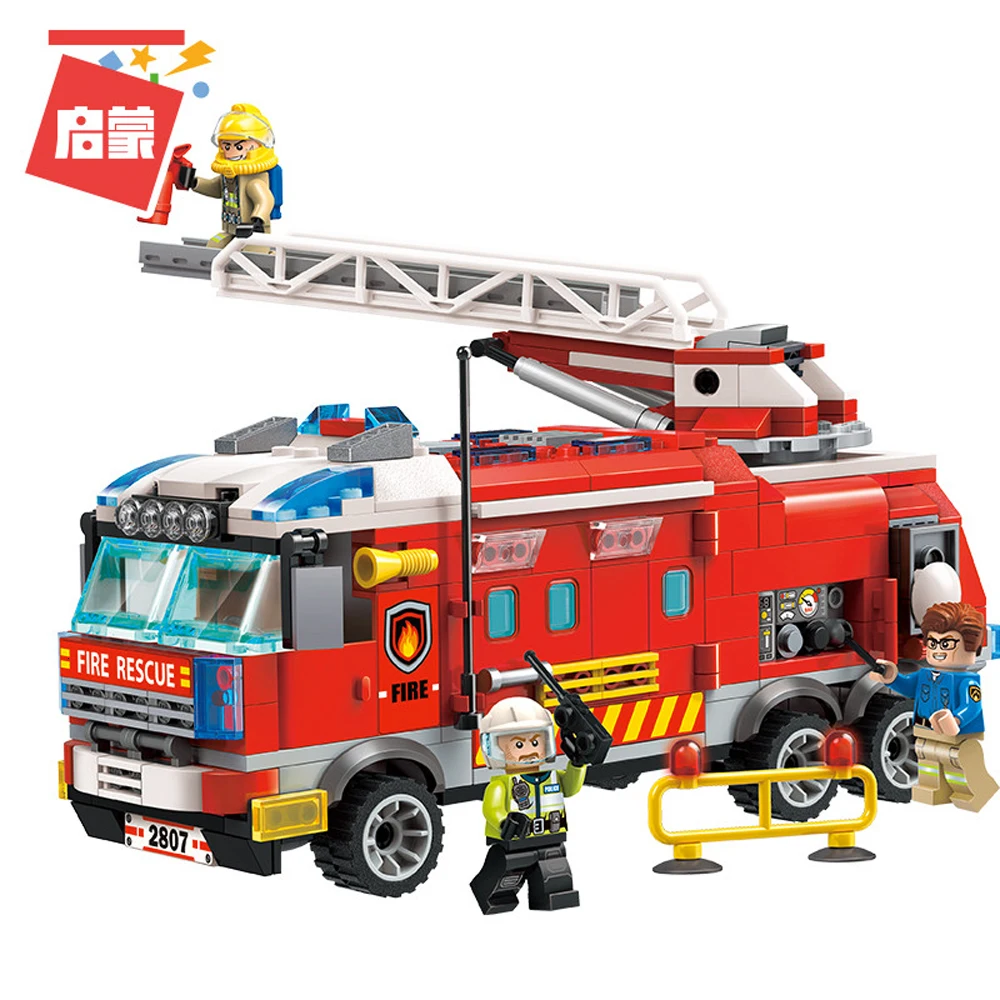

366pcs Set City Series Fire Rescue Command Car Spray Water Firemen Aerial Ladder Mini figures Minifigs Building Blocks Toys Kids